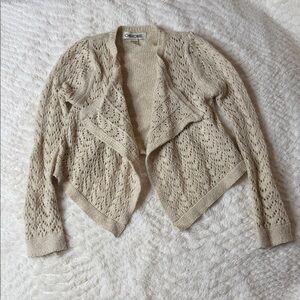 Cherokee Girls Metallic Beige Open-Front Sweater